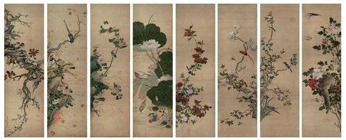 Chinese Antique Art Painting 清 陈枚 四季花鸟图八条屏 Qing Chen Mei 4 Seasons Birds Flowers China Ancient Wall Picture Ideas 4455-Chinese Style Finds™