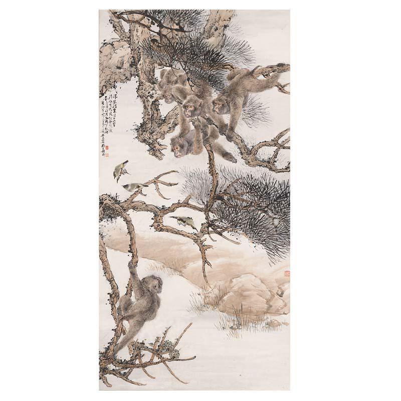 Chinese Antique Art Painting 清 程璋 群猴图 Qing Cheng Zhang Qun Hou Monkeys China Ancient Wall Picture Ideas 2321-Chinese Style Finds™