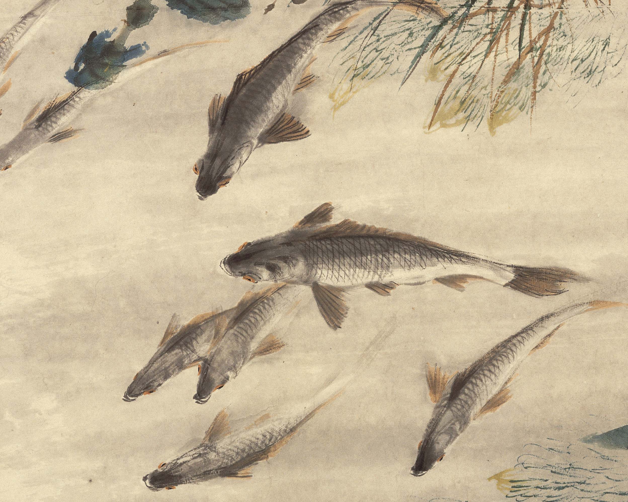 Chinese Antique Art Painting 清 程璋 双猫窥鱼图 Qing Cheng Zhang Shuang Mao Kui Yu Cat Fish China Ancient Wall Picture Ideas 2327-Chinese Style Finds™