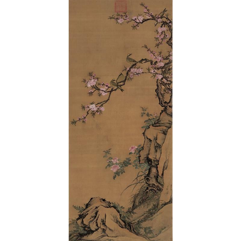 Chinese Antique Art Painting 清 高其佩 桃花白头图 Qing Gao Qipei Tao Hua Bai Tou China Ancient Wall Picture Ideas 2513-Chinese Style Finds™