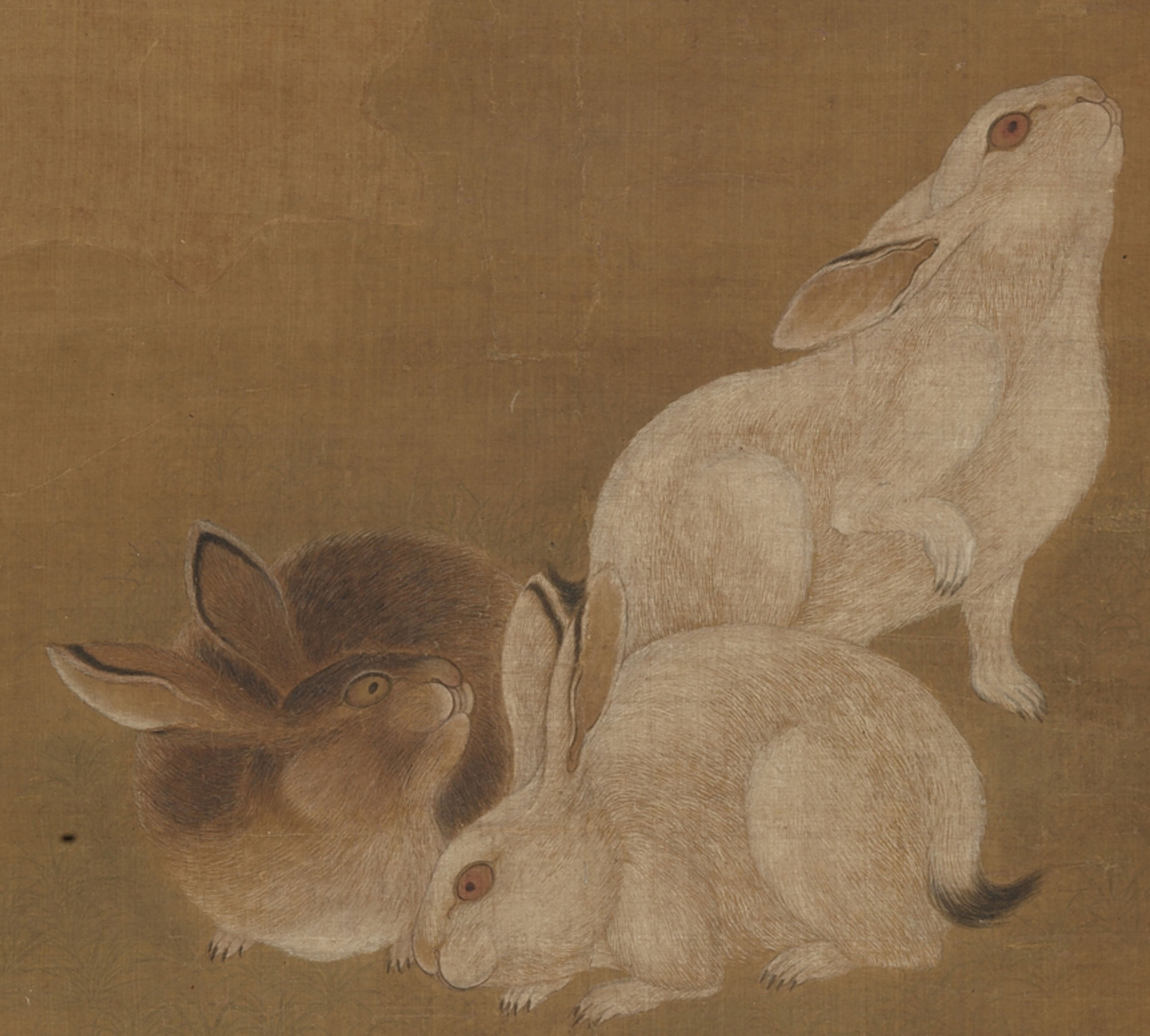 Chinese Antique Art Painting 清 龚吉 三兔图 Qing Gong Ji 3 Rabbits China Ancient Wall Picture Ideas 4573-Chinese Style Finds™