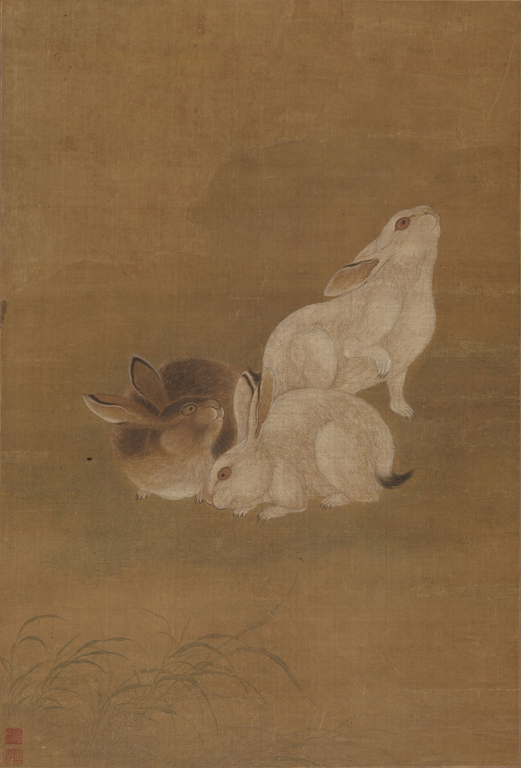 Chinese Antique Art Painting 清 龚吉 三兔图 Qing Gong Ji 3 Rabbits China Ancient Wall Picture Ideas 4573-Chinese Style Finds™