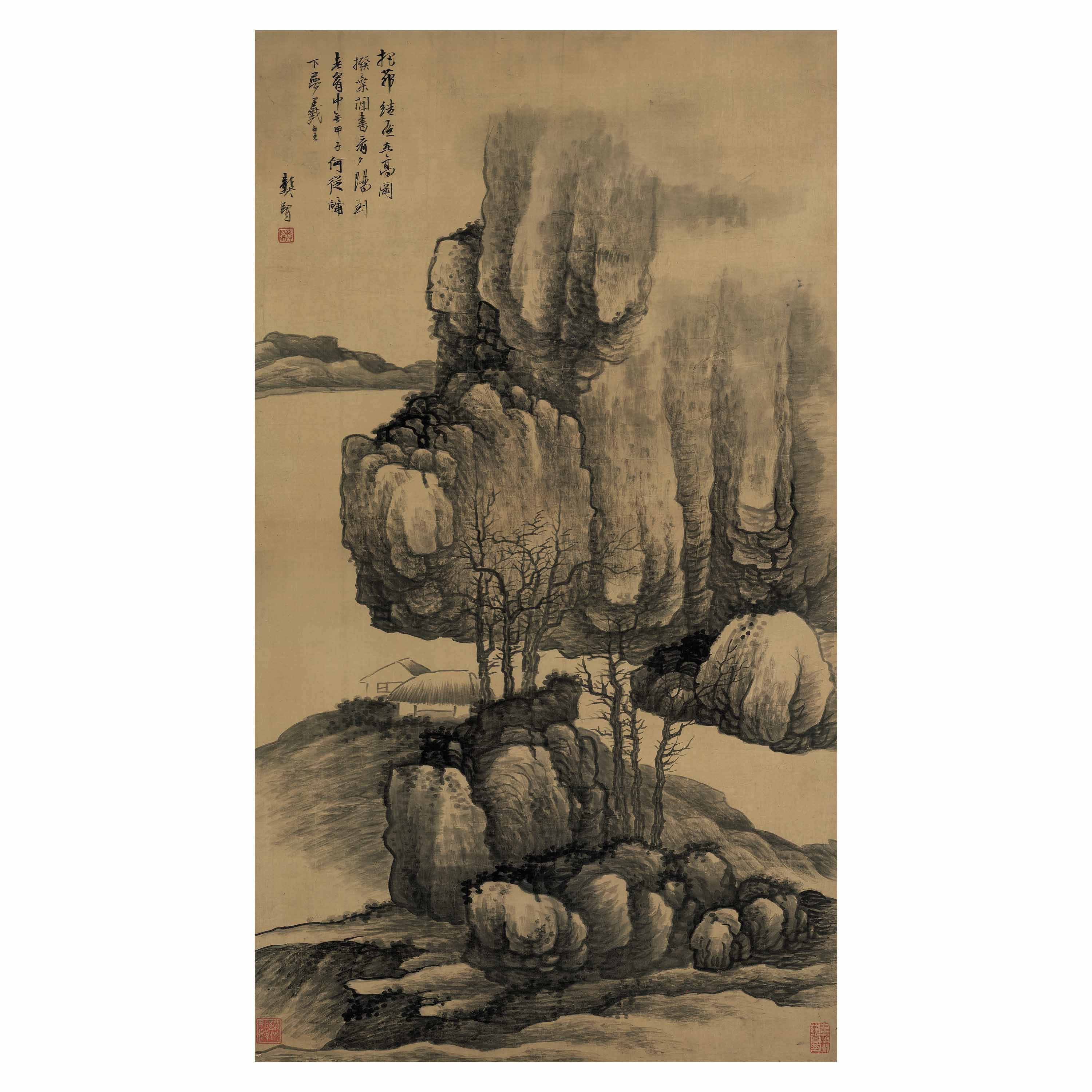 Chinese Antique Art Painting 清 龚贤 高岗茅屋图 Qing Gong Xian Gao Gang Mao Wu China Ancient Wall Picture Ideas 2387-Chinese Style Finds™