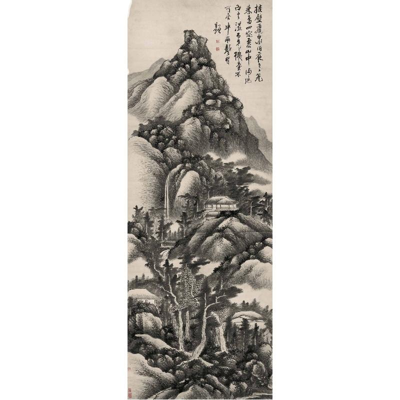 Chinese Antique Art Painting 清 龚贤 挂壁飞泉图 Qing Gong Xian Gua Bi Fei Quan China Ancient Wall Picture Ideas 2671-Chinese Style Finds™