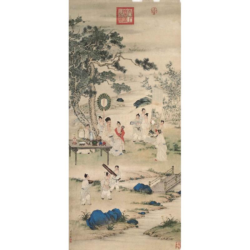 Chinese Antique Art Painting 清 弘历观画图 郎世宁 Qing Lang Shining Hong Li Guan Hua China Ancient Wall Picture Ideas 2647-Chinese Style Finds™