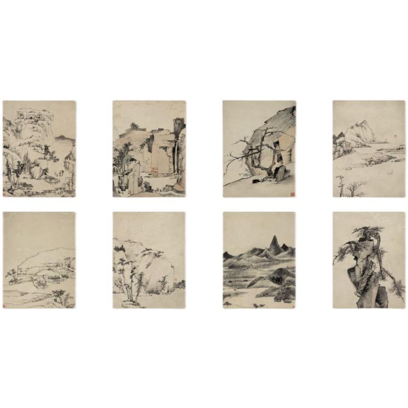 Chinese Antique Art Painting 清 弘仁 山水册八开 Qing Hong Ren Shan Shui Landscape China Ancient Wall Picture Ideas 2843-Chinese Style Finds™