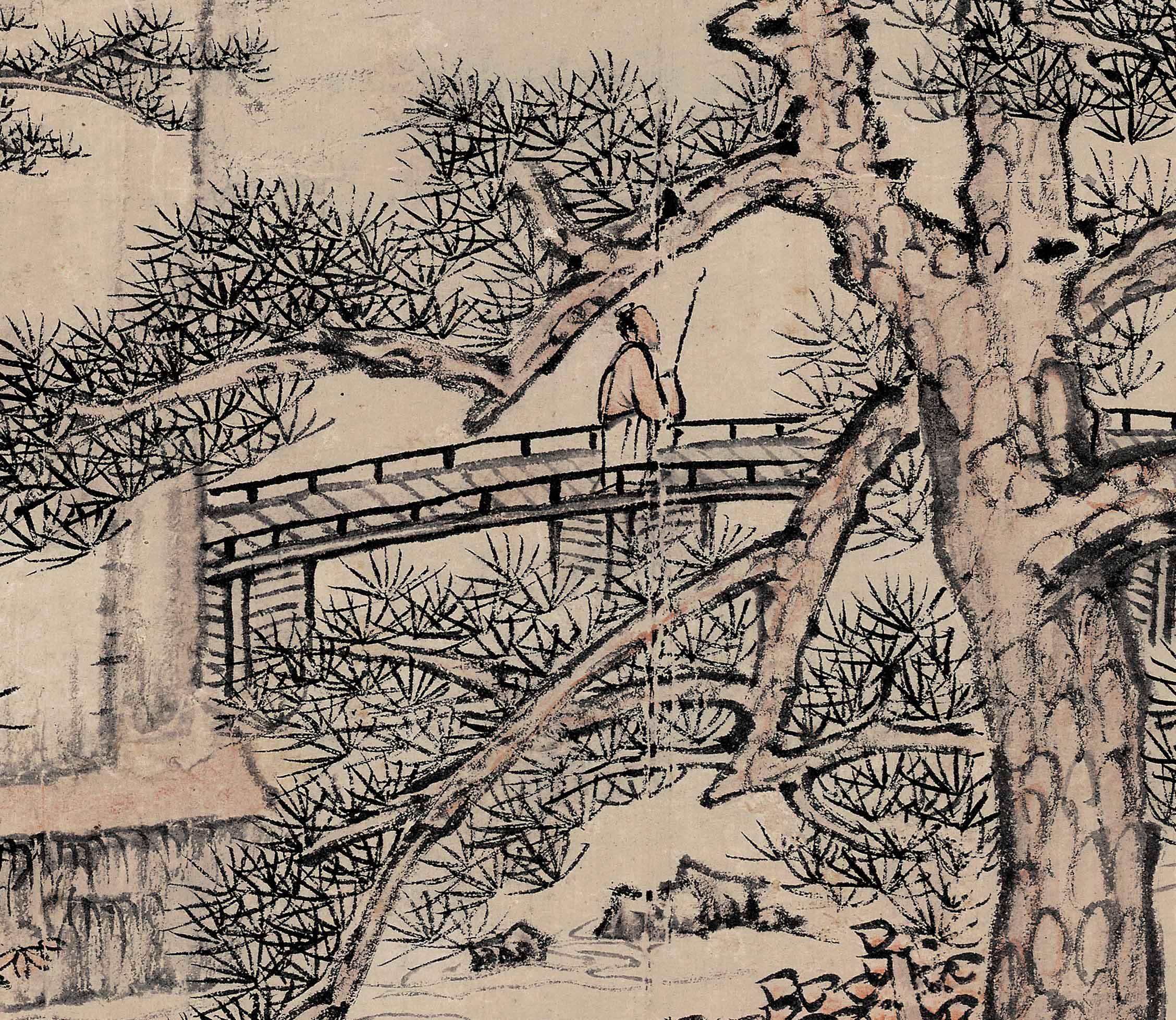 Chinese Antique Art Painting 清 弘仁 松溪石壁图 Qing Hong Ren Song Xi Shi Bi China Ancient Wall Picture Ideas 2685-Chinese Style Finds™