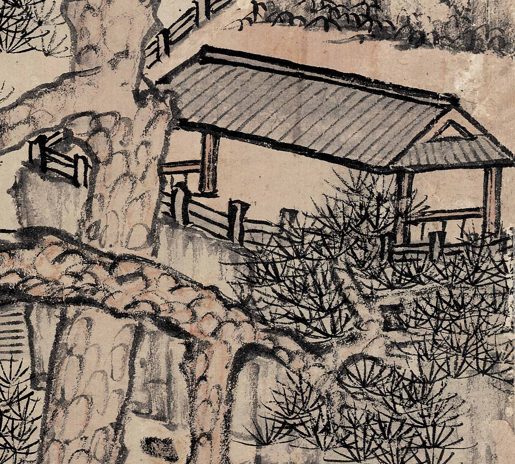 Chinese Antique Art Painting 清 弘仁 松溪石壁图 Qing Hong Ren Song Xi Shi Bi China Ancient Wall Picture Ideas 2685-Chinese Style Finds™