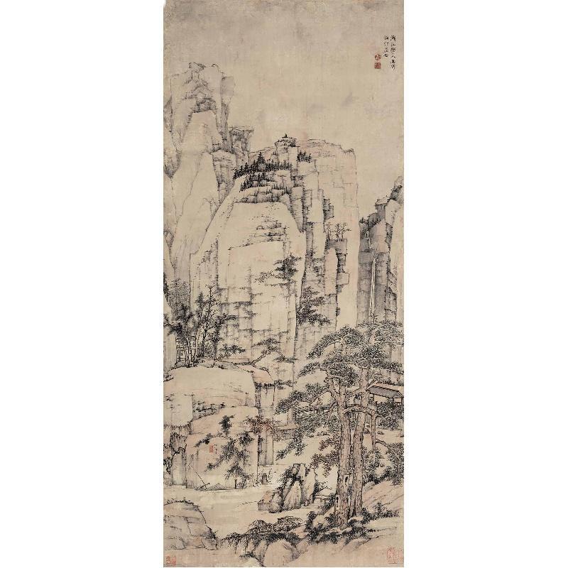 Chinese Antique Art Painting 清 弘仁 松溪石壁图 Qing Hong Ren Song Xi Shi Bi China Ancient Wall Picture Ideas 2685-Chinese Style Finds™