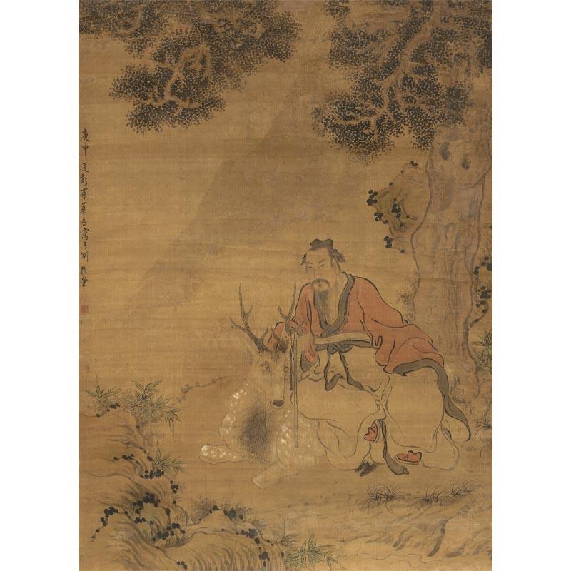 Chinese Antique Art Painting 清 华岩 柏下仙鹿图 Qing Hua Yan Bai Xia Xian Lu China Ancient Wall Picture Ideas 2405-Chinese Style Finds™