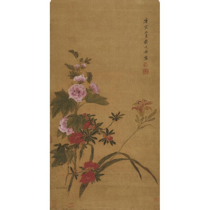 Chinese Antique Art Painting 清 蒋廷锡 蜀葵宣花图 Qing Jiang Tingxi Flower China Ancient Wall Picture Ideas 4273-Chinese Style Finds™