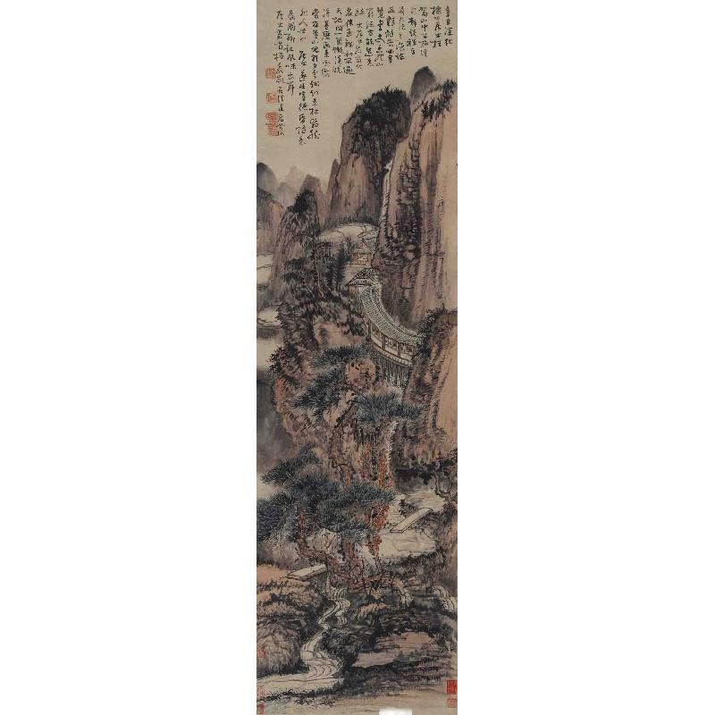 Chinese Antique Art Painting 清 髡残 秋山草堂图 Qing Kun Can Autumn Mountain China Ancient Wall Picture Ideas 4343-Chinese Style Finds™