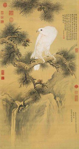 Chinese Antique Art Painting 清 郎世宁 白鹘图 Qing Lang Shining Bai Gu Tu China Ancient Wall Picture Ideas 2997-Chinese Style Finds™