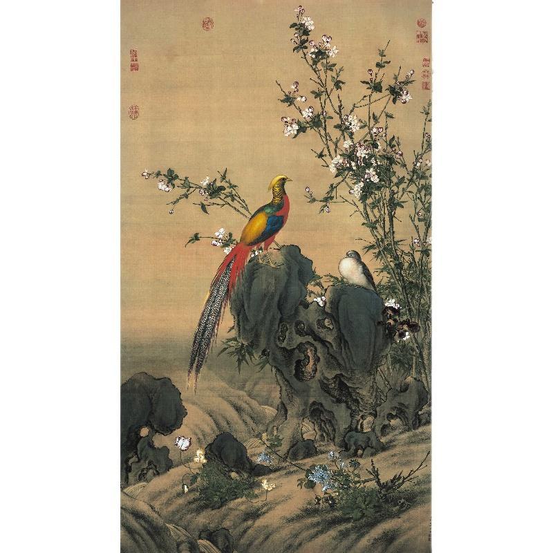 Chinese Antique Art Painting 清 郎世宁 锦春图 Qing Lang Shining Jin Chun Tu China Ancient Wall Picture Ideas 2479-Chinese Style Finds™