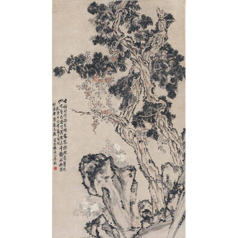 Chinese Antique Art Painting 清 李鱓 古柏凌霄图 Qing Li Shan Gu Bai Ling Xiao China Ancient Wall Picture Ideas 2599-Chinese Style Finds™