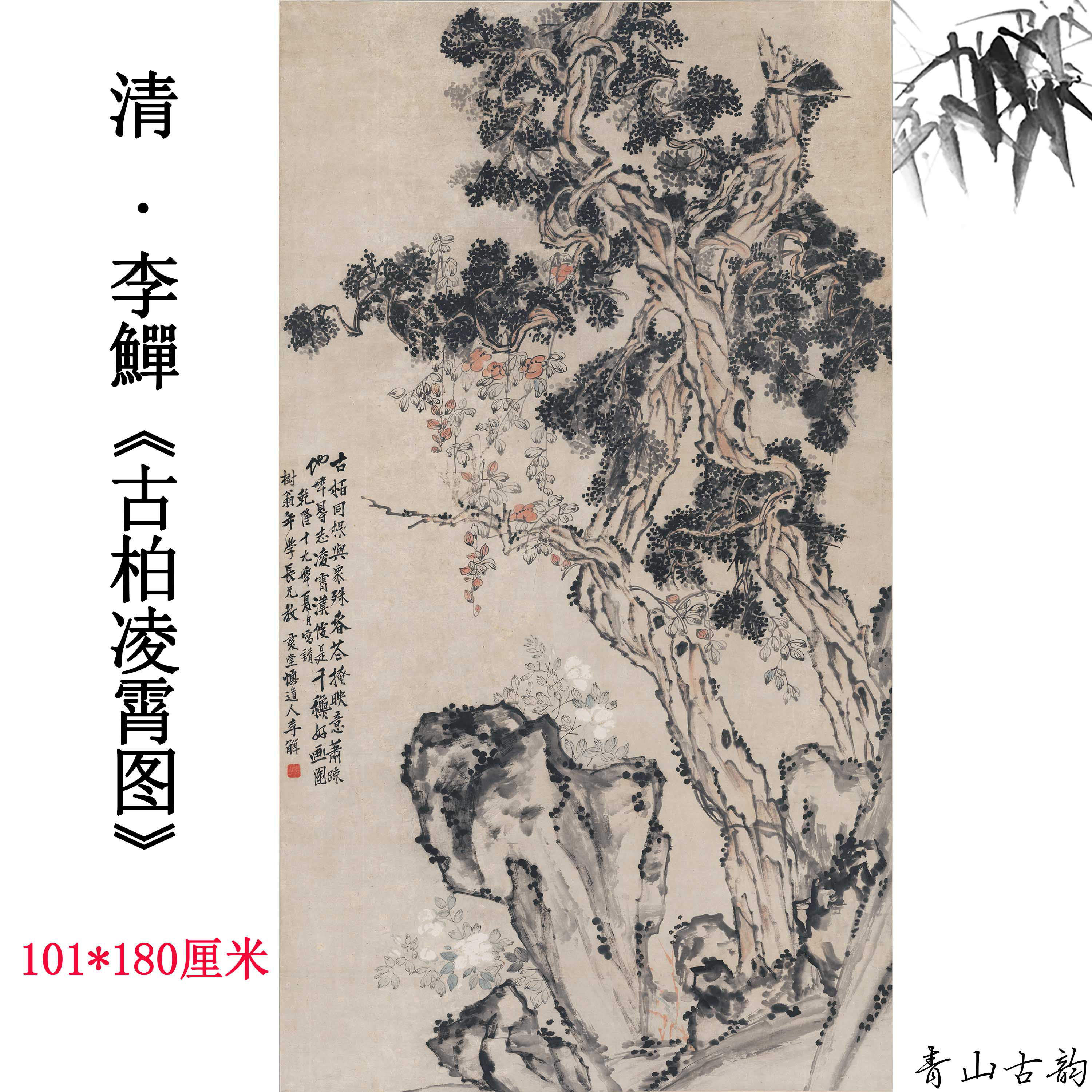 Chinese Antique Art Painting 清 李鱓 古柏凌霄图 Qing Li Shan Gu Bai Ling Xiao China Ancient Wall Picture Ideas 2599-Chinese Style Finds™