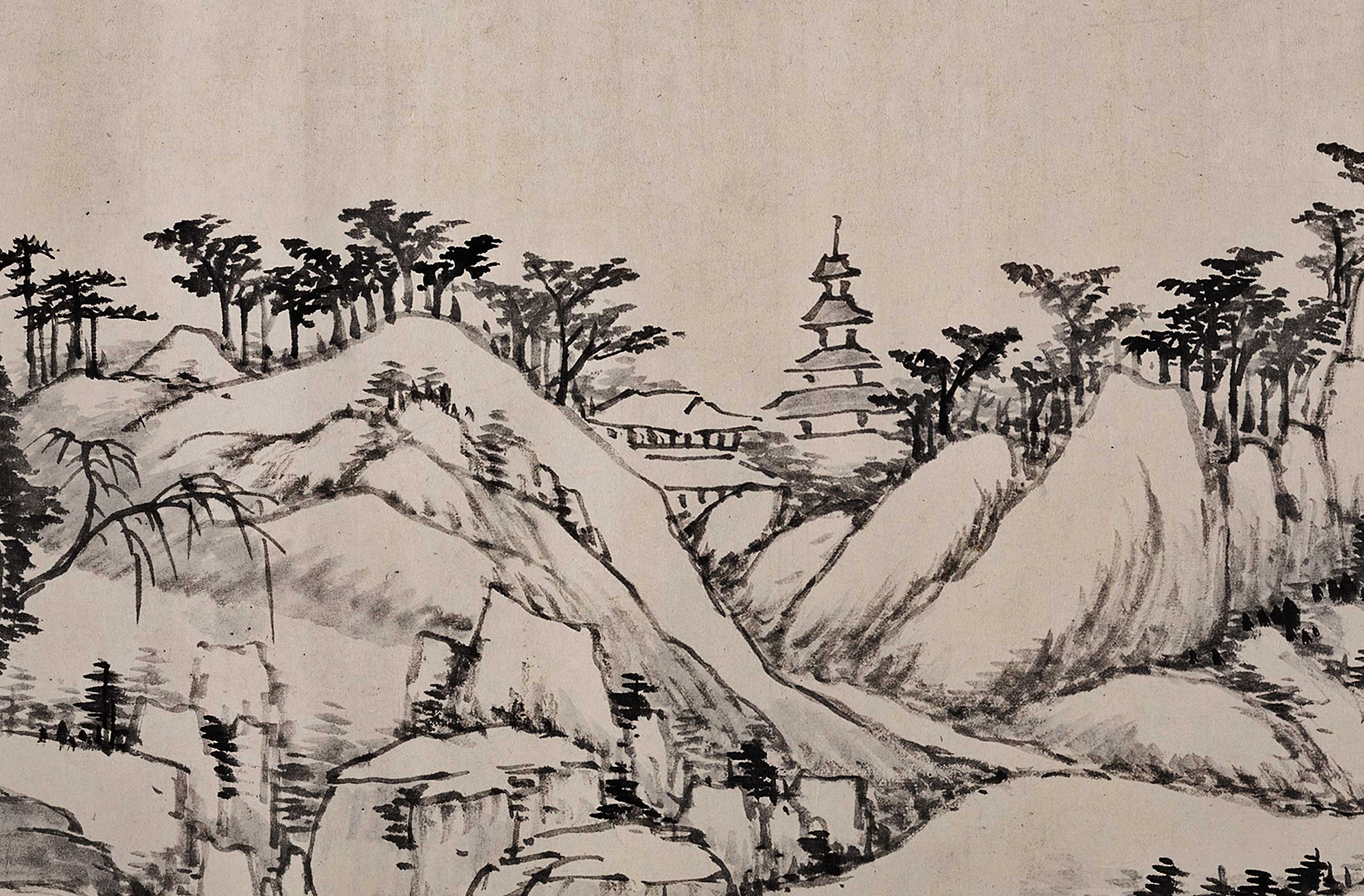 Chinese Antique Art Painting 清 罗枚 秋溪山舍图 Qing Luo Mei Qiu Xi Shan She China Ancient Wall Picture Ideas 4387-Chinese Style Finds™