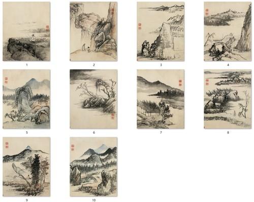 Chinese Antique Art Painting 清 石涛 山水十开 Qing Shi Tao Shan Shui Landscape China Ancient Wall Picture Ideas 3039-Chinese Style Finds™