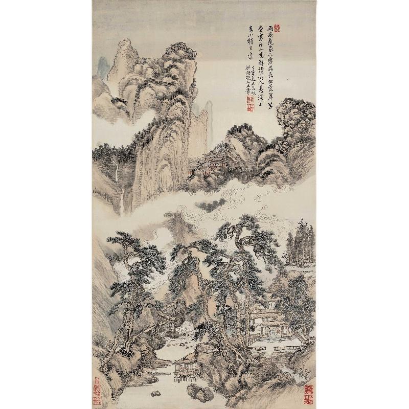 Chinese Antique Art Painting 清 王翚 草堂碧泉图 Qing Wang Hui Cao Tang Bi Quan China Ancient Wall Picture Ideas 2483-Chinese Style Finds™