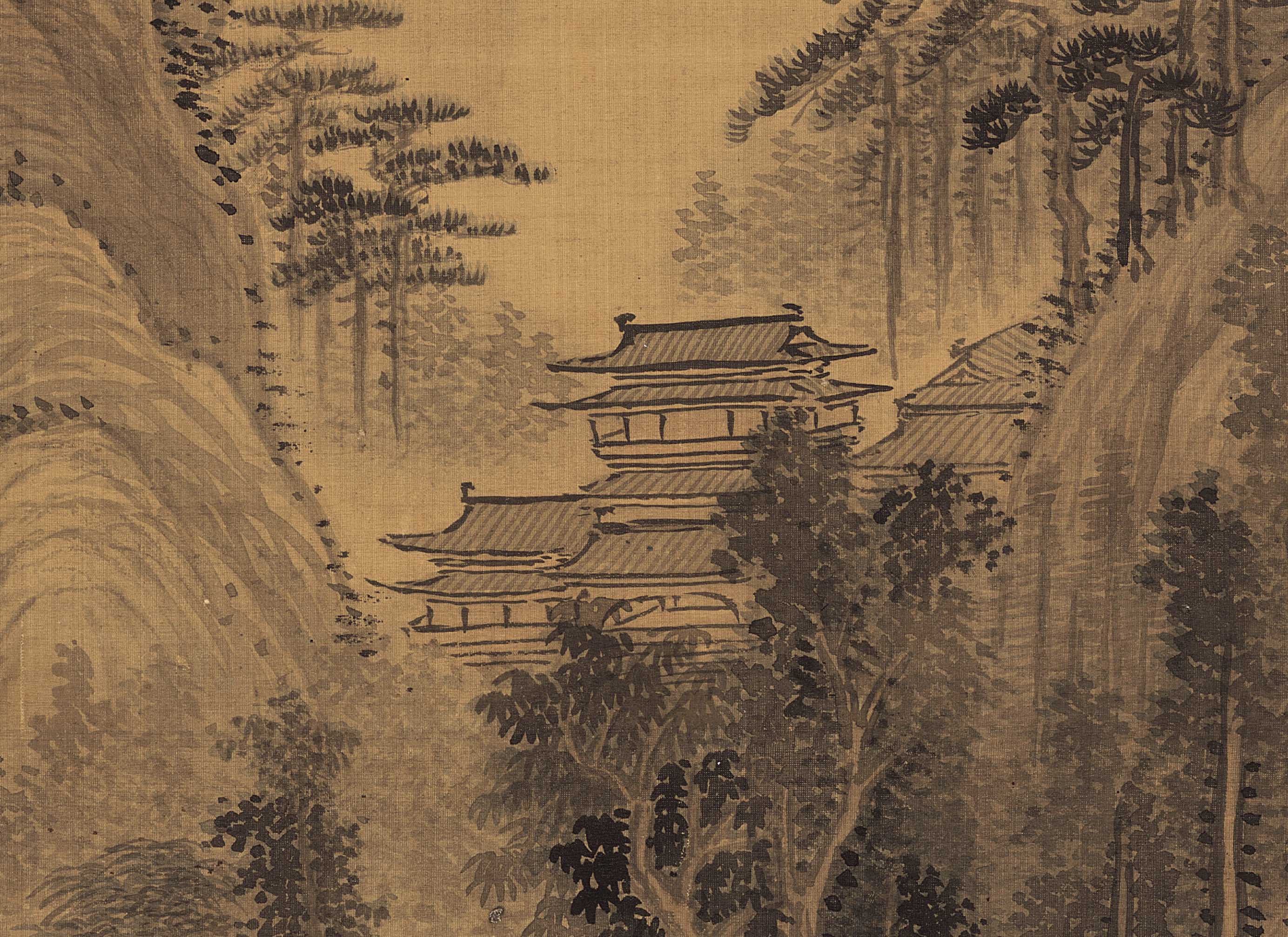 Chinese Antique Art Painting 清 王翚 仿巨然山水图 Qing Wang Hui Shan Shui Landscape China Ancient Wall Picture Ideas 2445-Chinese Style Finds™