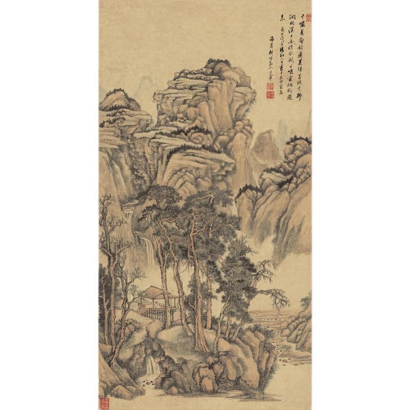 Chinese Antique Art Painting 清 王翚 水阁幽人图 Qing Wang Hui Shui Ge You Ren China Ancient Wall Picture Ideas 2669-Chinese Style Finds™