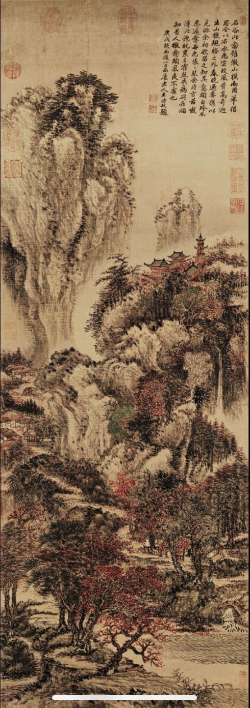 Chinese Antique Art Painting 清 王翚 溪山红树图 112.4×39.5cm Qing Wang Hui Xi Shan Hong Shu China Ancient Wall Picture Ideas 2385-Chinese Style Finds™