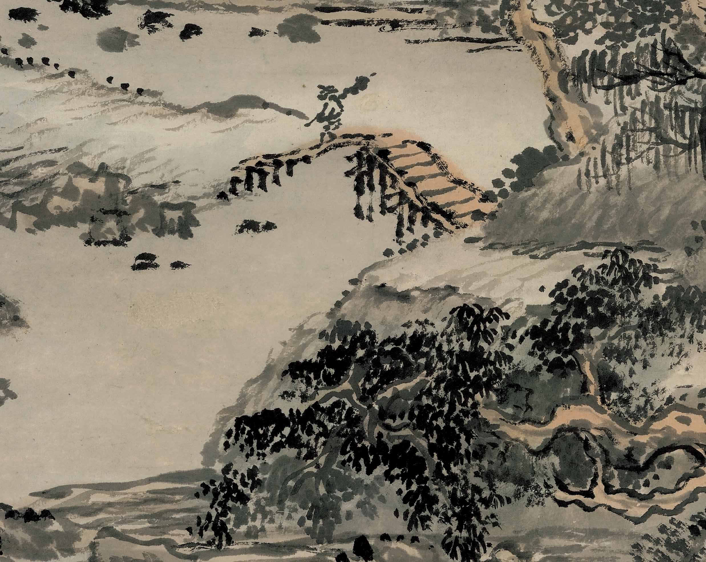 Chinese Antique Art Painting 清 王翚 一径至桥去 Qing Wang Hui Yi Jing Zhi Qiao Qu China Ancient Wall Picture Ideas 2539-Chinese Style Finds™