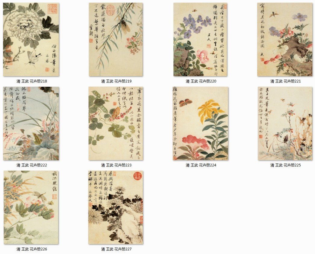 Chinese Antique Art Painting 清 王武 花卉十册 Qing Wang Wu Hua Fei Flowers China Ancient Wall Picture Ideas 2727-Chinese Style Finds™