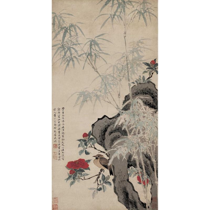 Chinese Antique Art Painting 清 王武 花竹栖禽图 Qing Wang Wu Hua Zhu Qi Qin China Ancient Wall Picture Ideas 2593-Chinese Style Finds™