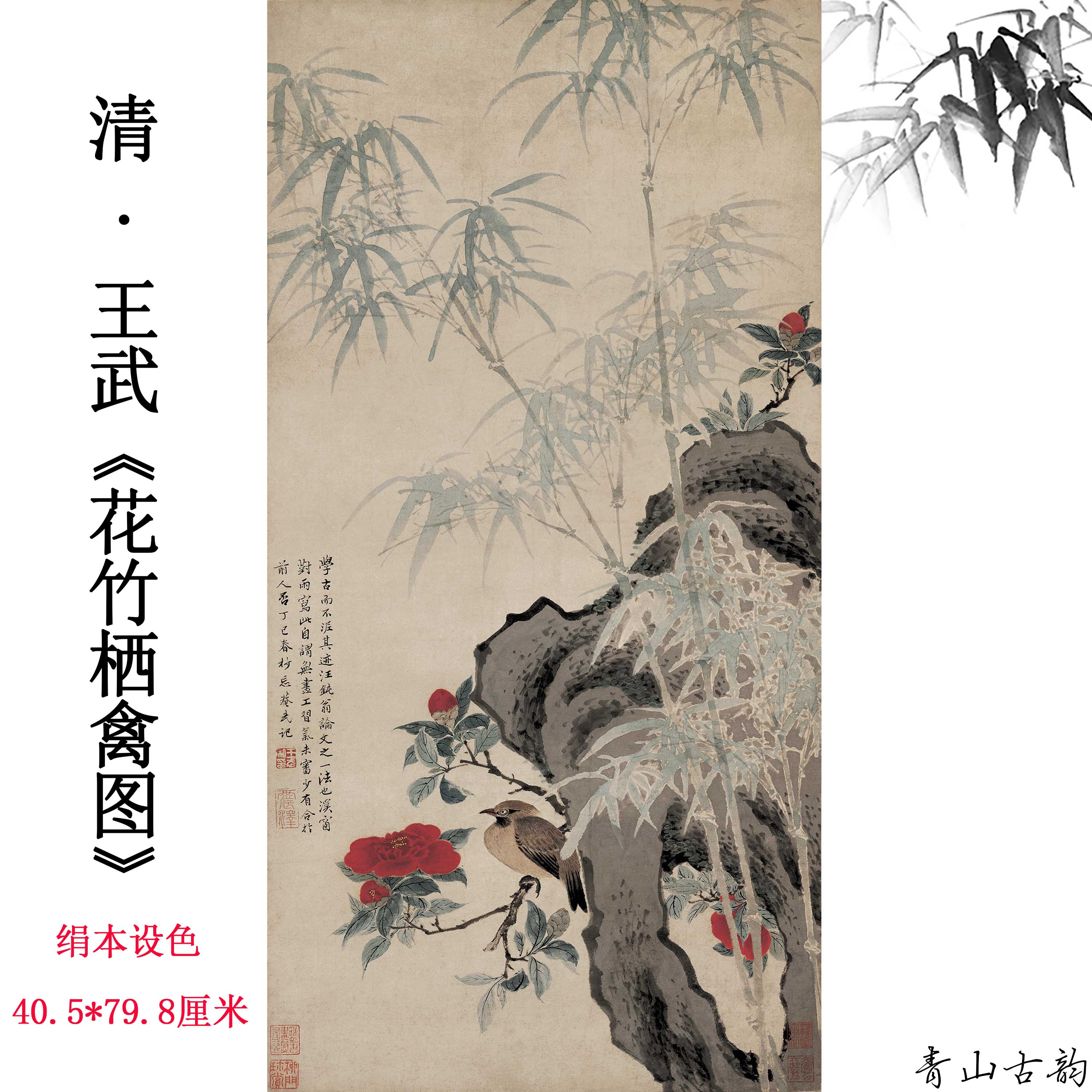 Chinese Antique Art Painting 清 王武 花竹栖禽图 Qing Wang Wu Hua Zhu Qi Qin China Ancient Wall Picture Ideas 2593-Chinese Style Finds™