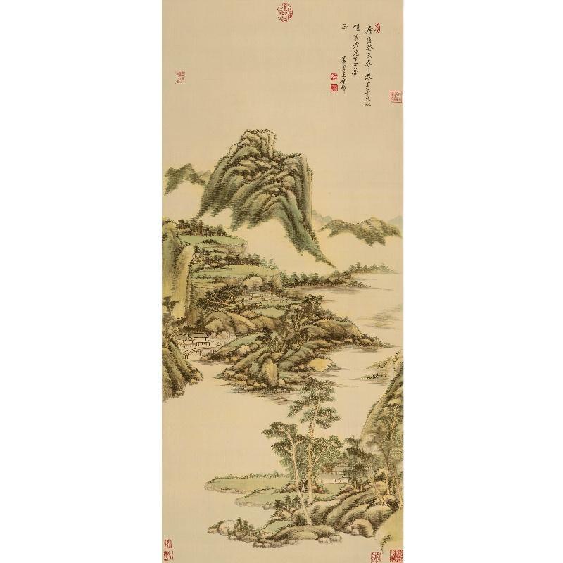 Chinese Antique Art Painting 清 王原祁 仿黄子久设色山水轴 Qing Wang Yuanqi Shan Shui Landscape China Ancient Wall Picture Ideas 2491-Chinese Style Finds™