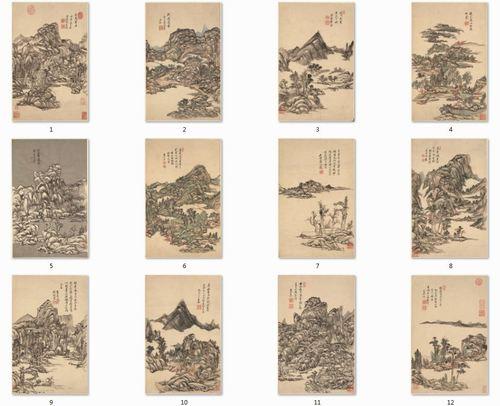 Chinese Antique Art Painting 清 王原祁 山水十二开 Qing Wang Yuanqi Shan Shui Landscape China Ancient Wall Picture Ideas 2851-Chinese Style Finds™