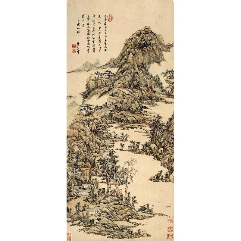 Chinese Antique Art Painting 清 王原祁 山中早春图 Qing Wang Yuanqi Shan Zhong Zao Chun China Ancient Wall Picture Ideas 2677-Chinese Style Finds™