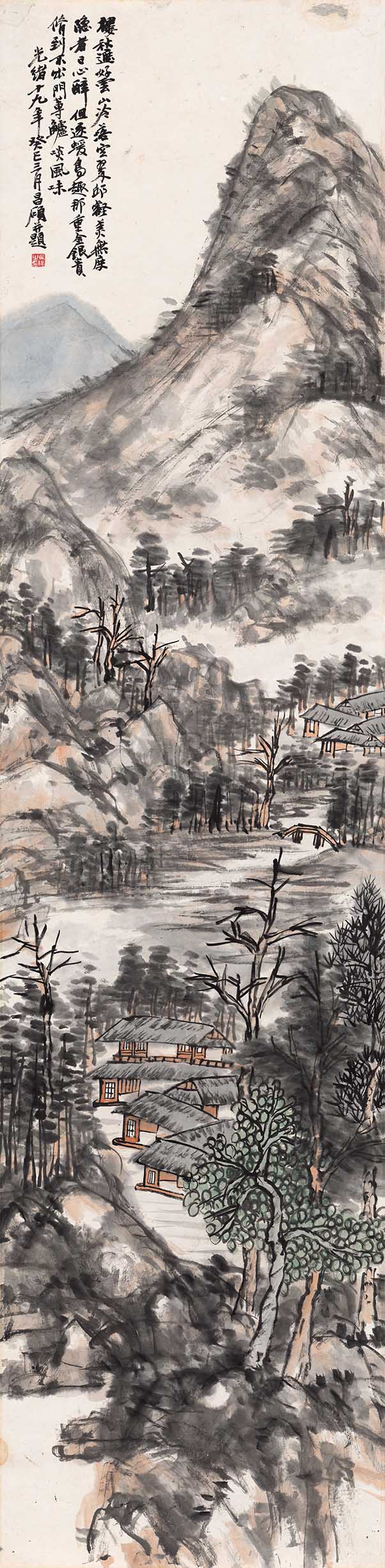 Chinese Antique Art Painting 清 吴昌硕 山水轴 Qing Wu Changshou Shan Shui Landscape China Ancient Wall Picture Ideas 2837-Chinese Style Finds™