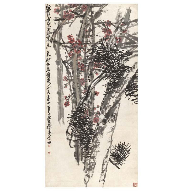 Chinese Antique Art Painting 清 吴昌硕 松梅图 Qing Wu Changshou Song Mei Pine Plum China Ancient Wall Picture Ideas 2297-Chinese Style Finds™