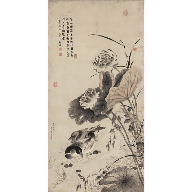 Chinese Antique Art Painting 清 张若霭 莲塘浴鸭图 Qing Zhang Ruo Ai Duck Lotus China Ancient Wall Picture Ideas 4123-Chinese Style Finds™