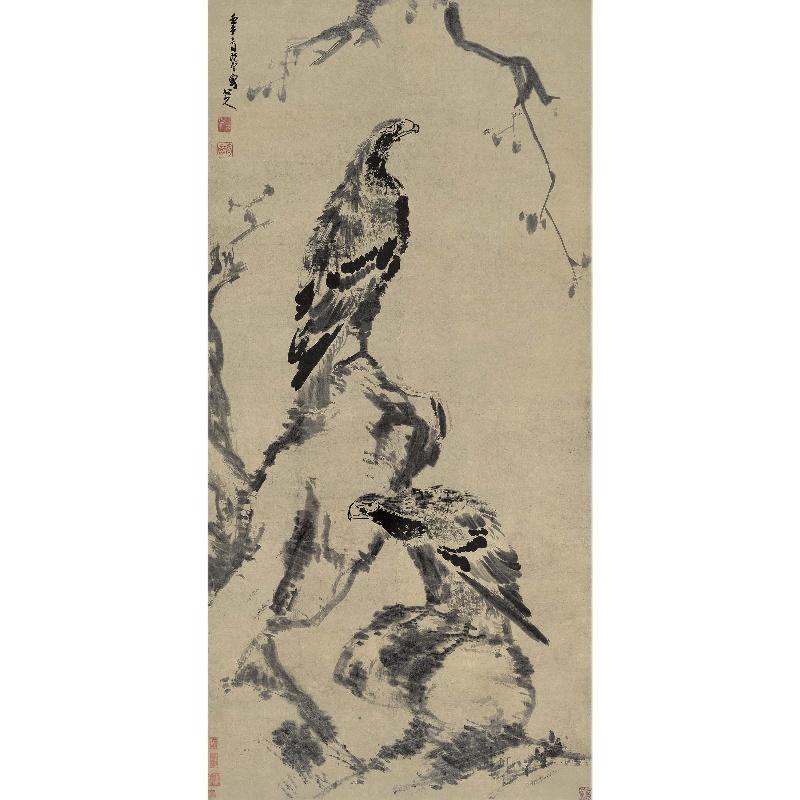 Chinese Antique Art Painting 清 朱耷 古木双鹰图 Qing Zhu Da Gu Mu Shuang Ying China Ancient Wall Picture Ideas 2427-Chinese Style Finds™