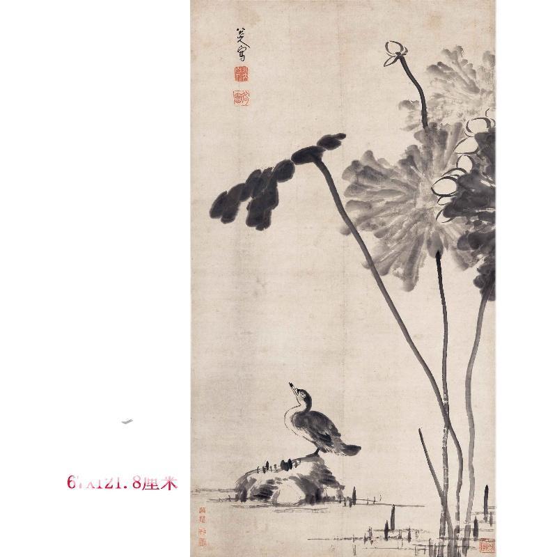 Chinese Antique Art Painting 清 朱耷 荷花水禽 Qing Zhu Da He Hua Shui Qin Lotus Flower China Ancient Wall Picture Ideas 2565-Chinese Style Finds™