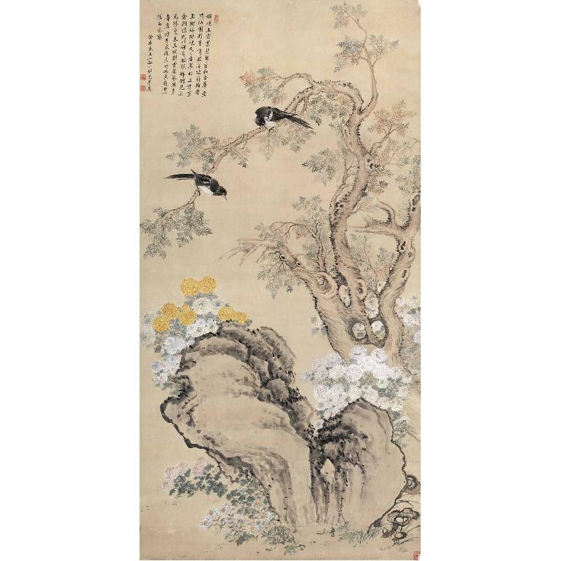 Chinese Antique Art Painting 清 邹一桂 翠柏双喜图 Qing Zhou Yigui Cui Bai Shuang Xi China Ancient Wall Picture Ideas 2641-Chinese Style Finds™