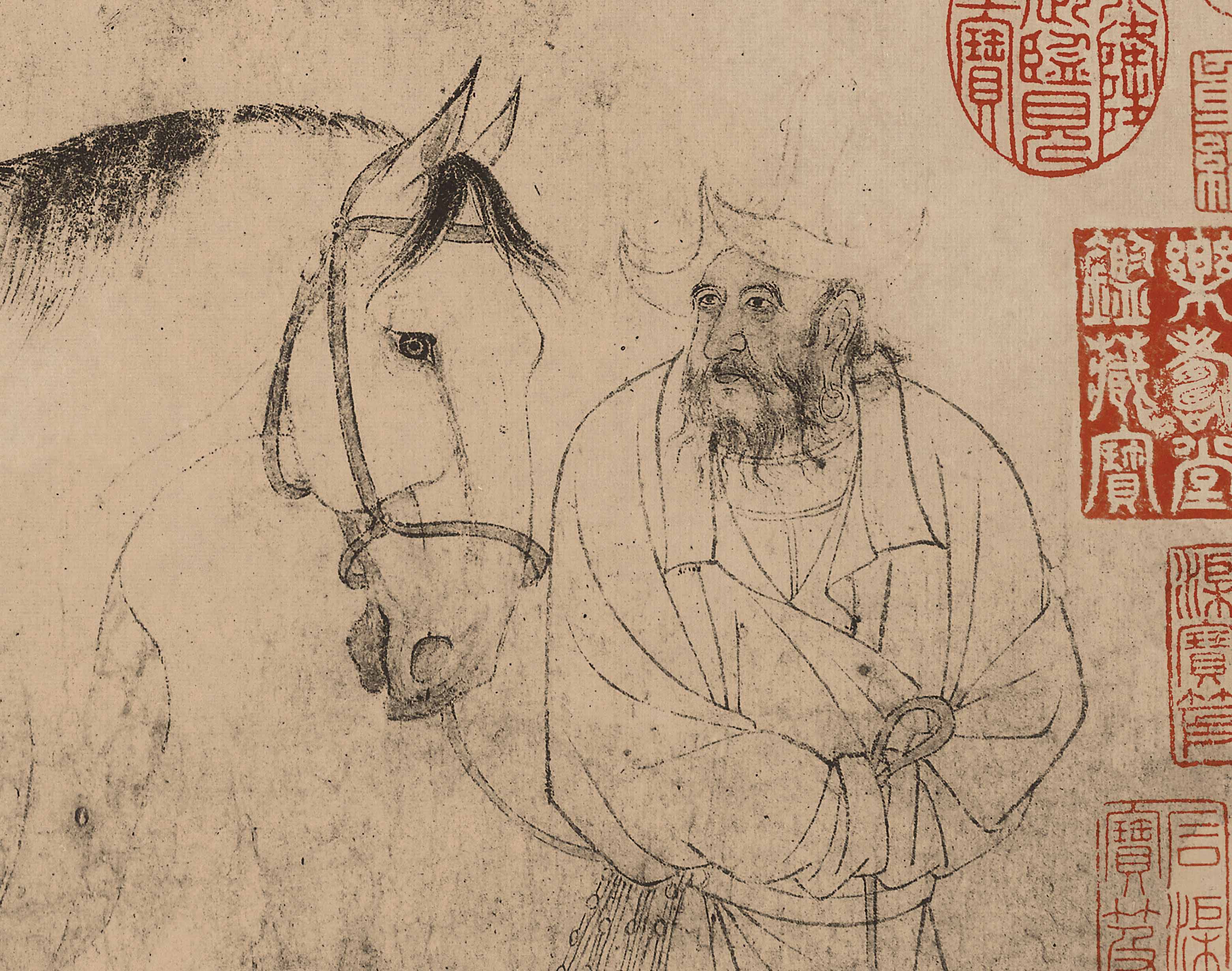 Chinese Antique Art Painting 宋 李公麟 五马图 Song Li Gong Lin Wu Ma Tu 5 Horses China Ancient Wall Picture Ideas 1328-Chinese Style Finds™