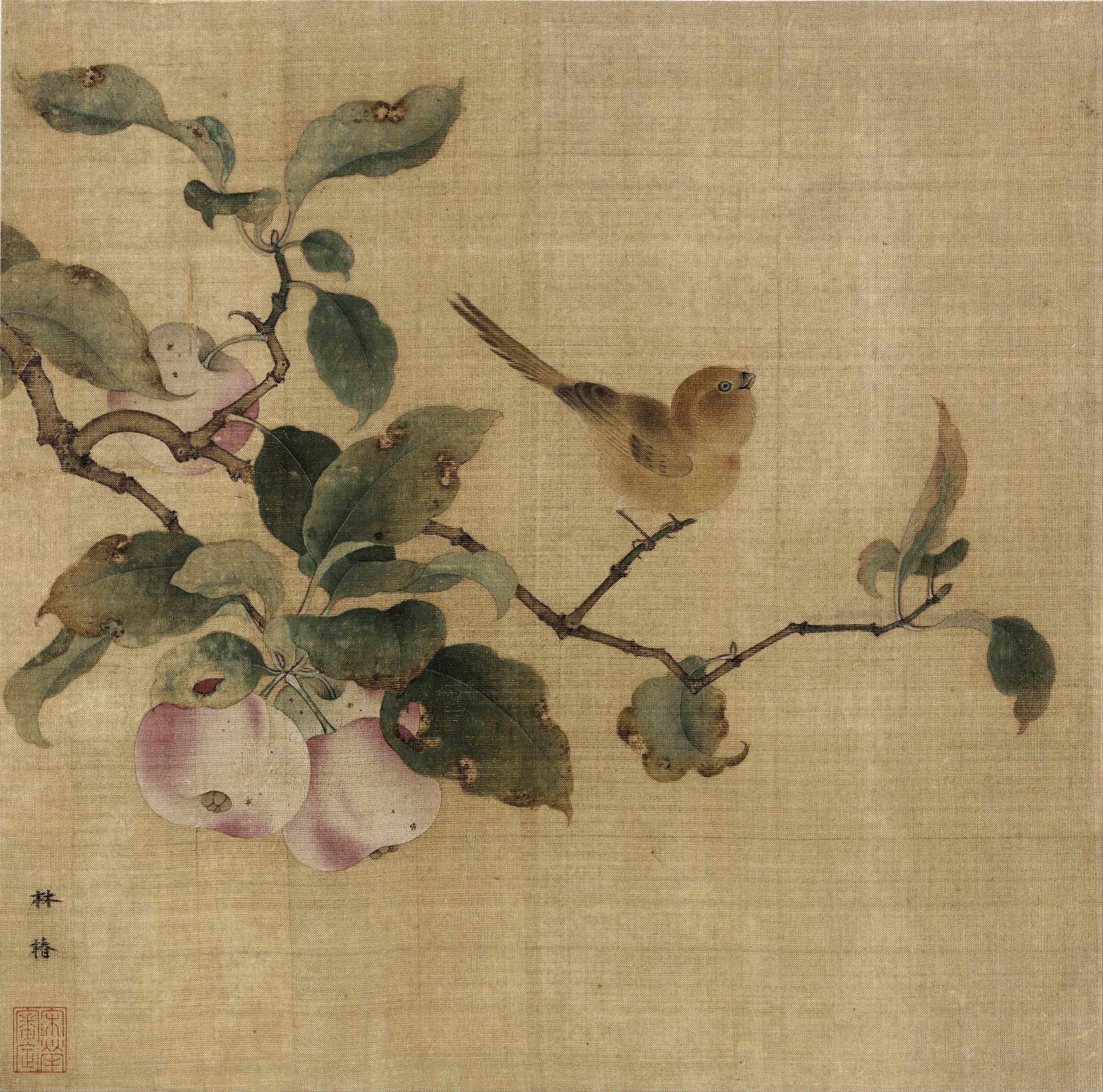 Chinese Antique Art Painting 宋 林椿 果熟来禽图 Song Lin Chun Fruit Bird China Ancient Wall Picture Ideas 3875-Chinese Style Finds™