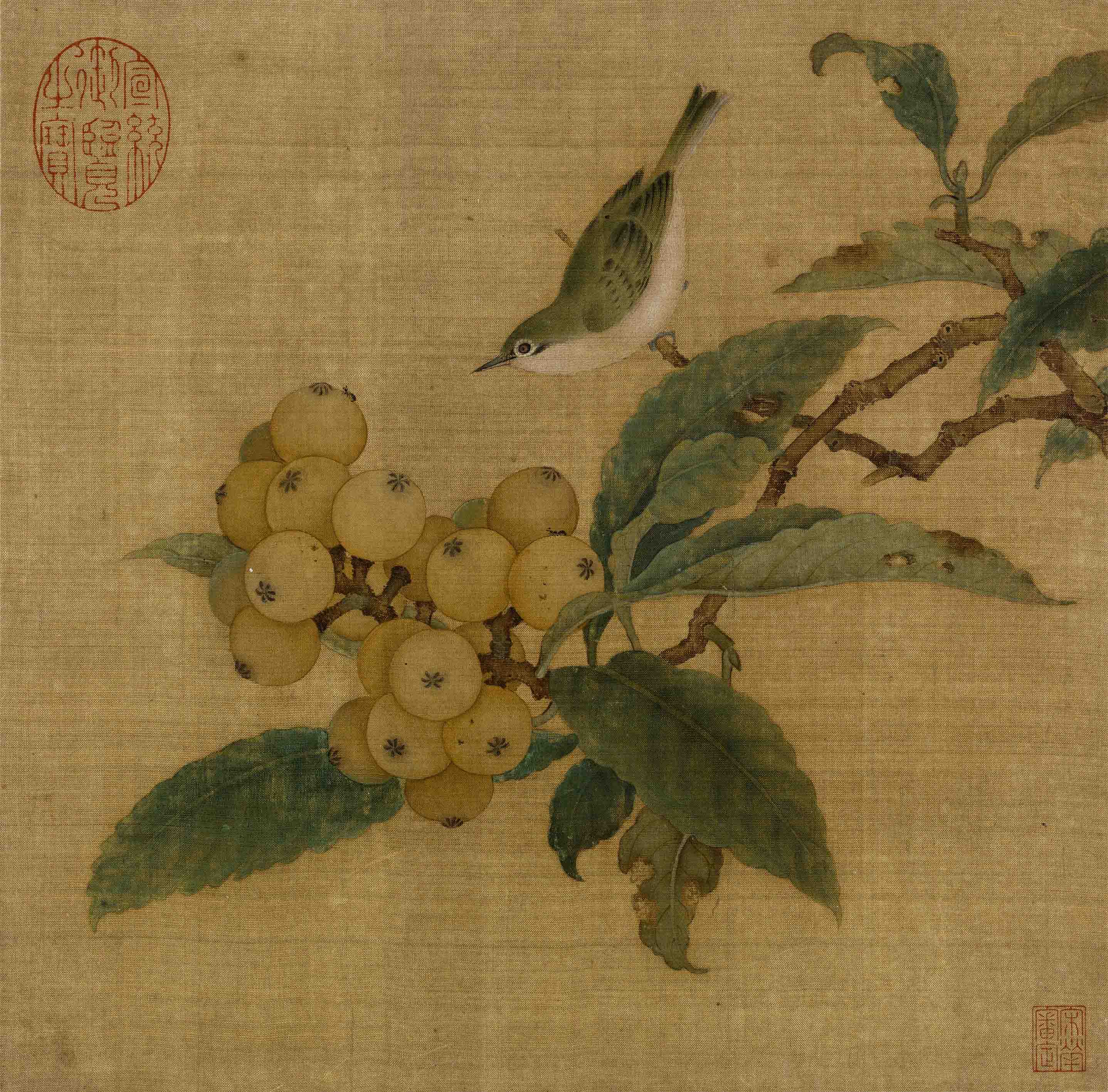 Chinese Antique Art Painting 宋 林椿 枇杷山鸟图 Song Lin Chun Pi Pa Shan Niao Tu Birds China Ancient Wall Picture Ideas 1446-Chinese Style Finds™