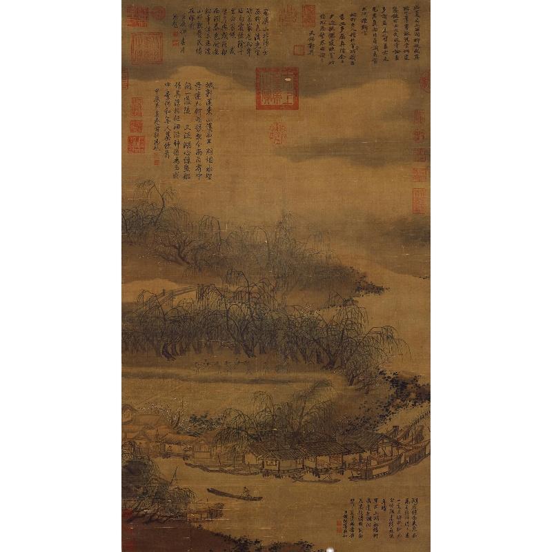 Chinese Antique Art Painting 宋 夏圭 西湖柳艇图 Song Xia Gui West Lake Willow China Ancient Wall Picture Ideas 4217-Chinese Style Finds™