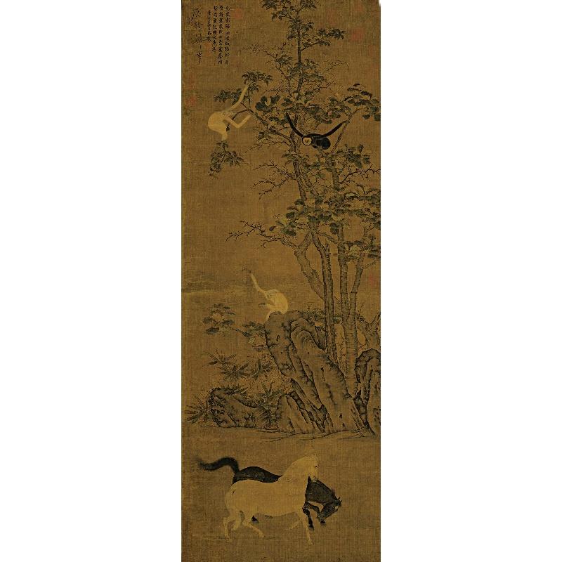 Chinese Antique Art Painting 唐 韩干 猿马图 Tang Han Gan Horse China Ancient Wall Picture Ideas 4163-Chinese Style Finds™