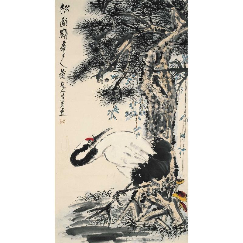 Chinese Antique Art Painting 唐云 松龄鹤寿图 Tang Yun Pine Crane China Ancient Wall Picture Ideas 4619-Chinese Style Finds™