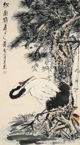 Chinese Antique Art Painting 唐云 松龄鹤寿图 Tang Yun Pine Crane China Ancient Wall Picture Ideas 4619-Chinese Style Finds™