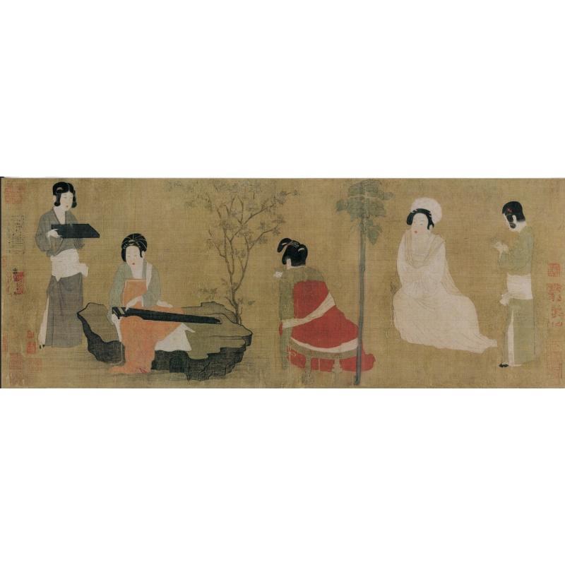 Chinese Antique Art Painting 唐 周昉 调琴啜茗图 Tang Zhou Fang Drink Tea China Ancient Wall Picture Ideas 3997-Chinese Style Finds™