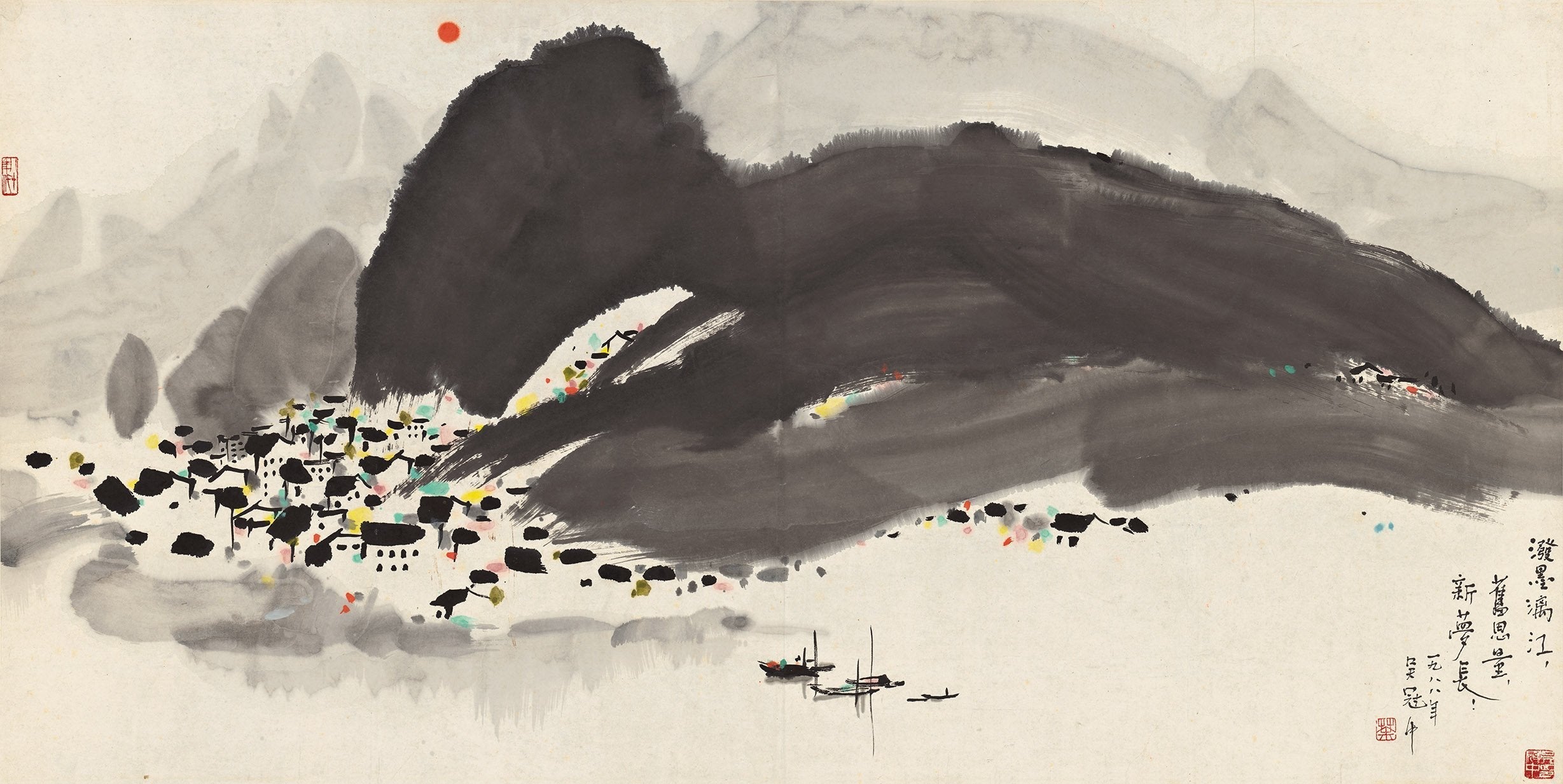 Chinese Antique Art Painting 吴冠中 泼墨漓江 Wu Guanzhong Lijiang River China Ancient Wall Picture Ideas 3741-Chinese Style Finds™