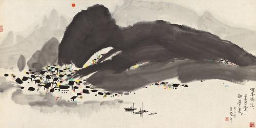 Chinese Antique Art Painting 吴冠中 泼墨漓江 Wu Guanzhong Lijiang River China Ancient Wall Picture Ideas 3741-Chinese Style Finds™