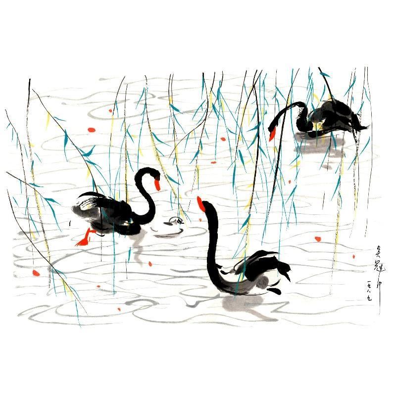 Chinese Antique Art Painting 吴冠中 三鹅 Wu Guanzhong 3 Gooses China Ancient Wall Picture Ideas 3599-Chinese Style Finds™